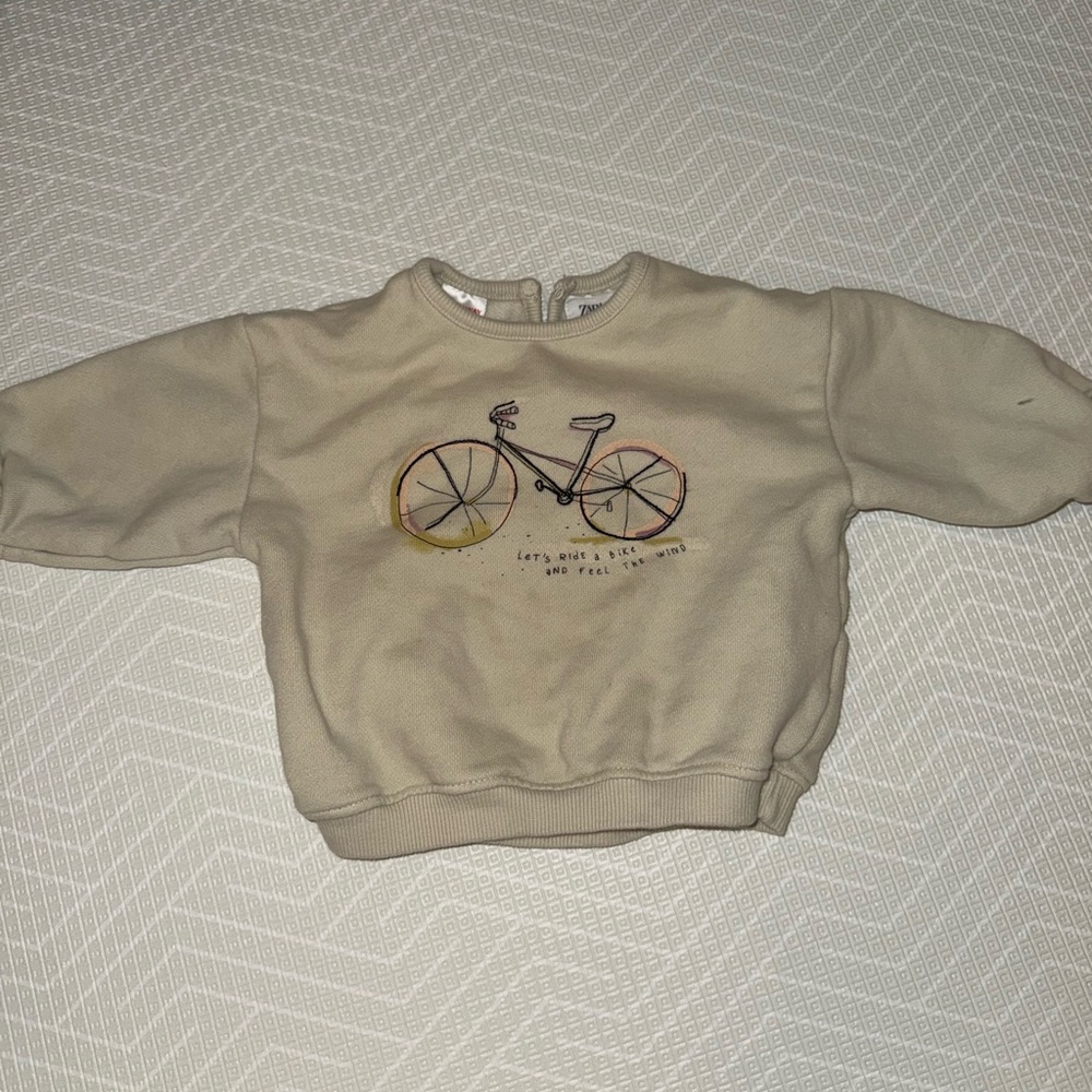 Zara Kids Tan Sweatshirt with Bicycle Print